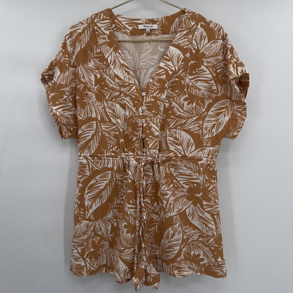 Madewell Women's Lightestpun Drawstring Cover-Up Romper In Palm Leaves XS